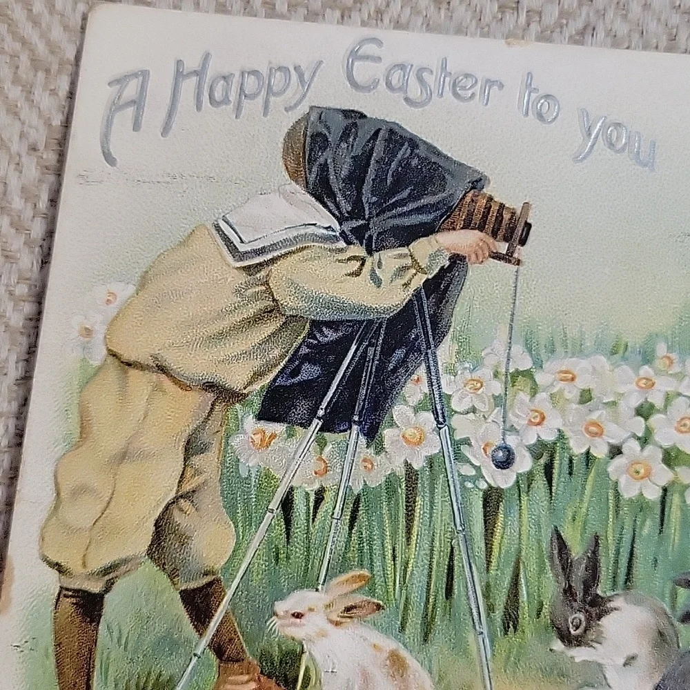 1909 TUCK Easter Greeting Postcard with Children and Bunnies